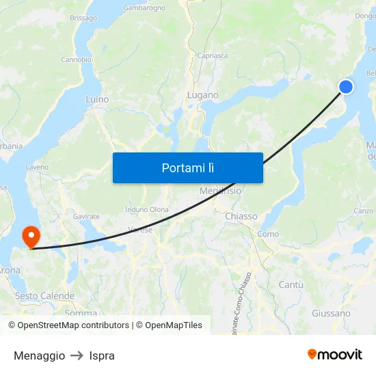 Menaggio to Ispra map
