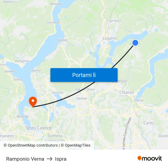 Ramponio Verna to Ispra map