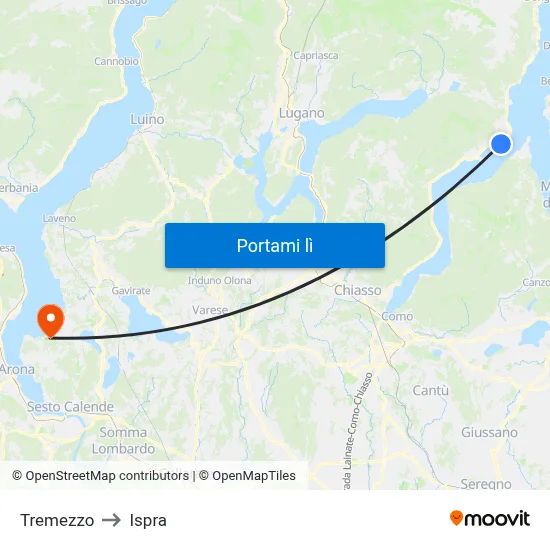 Tremezzo to Ispra map