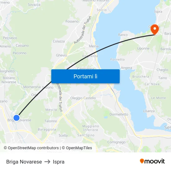 Briga Novarese to Ispra map