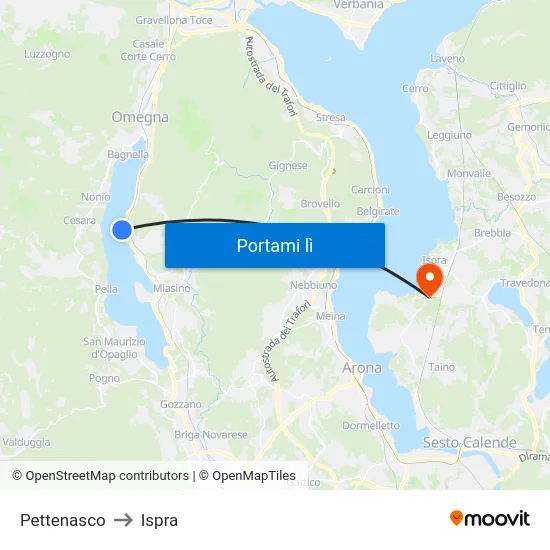Pettenasco to Ispra map