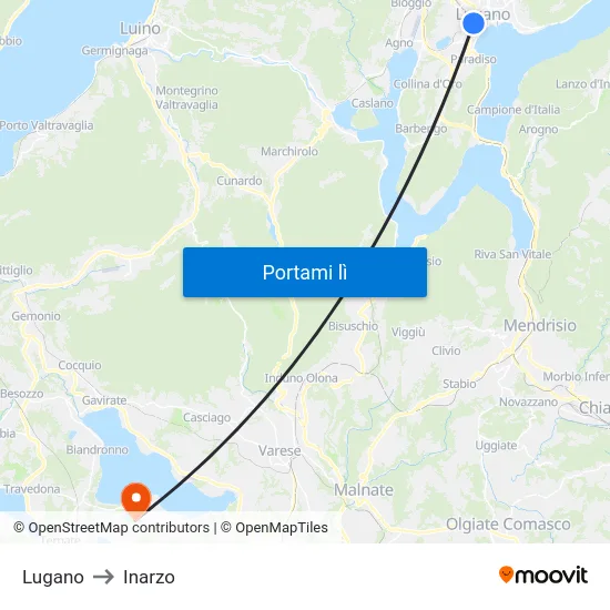 Lugano to Inarzo map