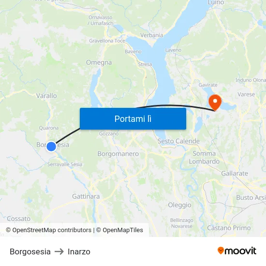 Borgosesia to Inarzo map