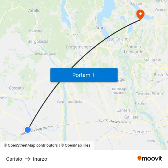 Carisio to Inarzo map