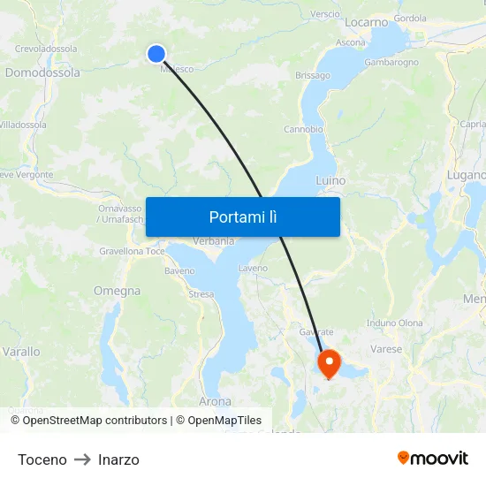 Toceno to Inarzo map