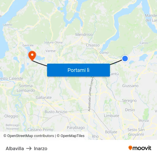 Albavilla to Inarzo map