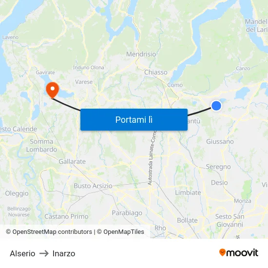 Alserio to Inarzo map