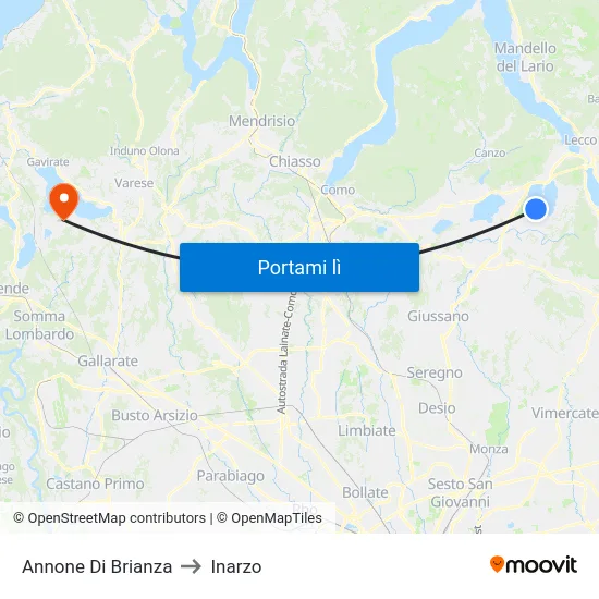 Annone Di Brianza to Inarzo map