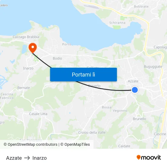 Azzate to Inarzo map