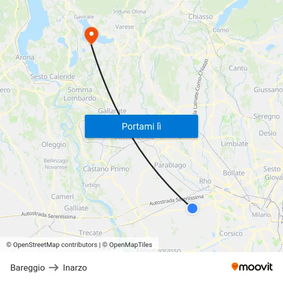 Bareggio to Inarzo map