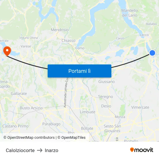 Calolziocorte to Inarzo map