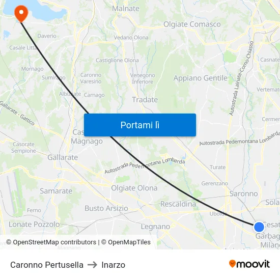 Caronno Pertusella to Inarzo map
