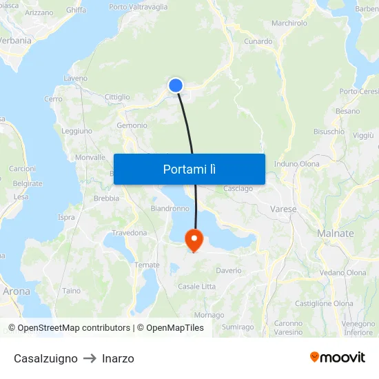 Casalzuigno to Inarzo map