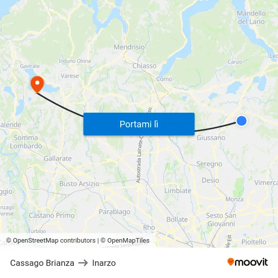 Cassago Brianza to Inarzo map