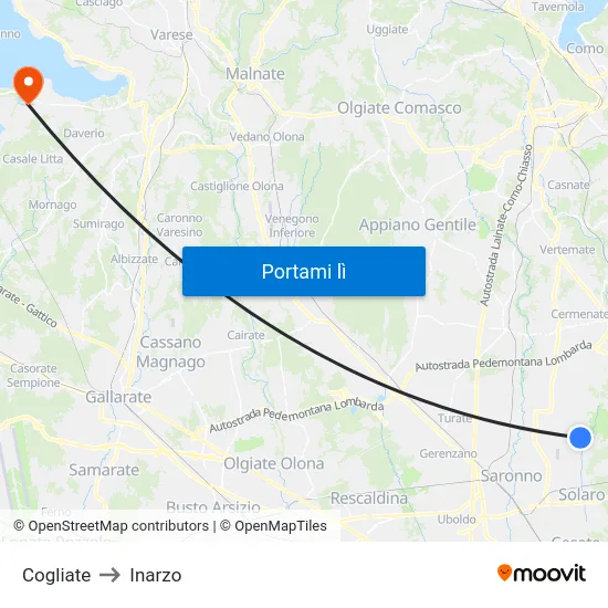 Cogliate to Inarzo map