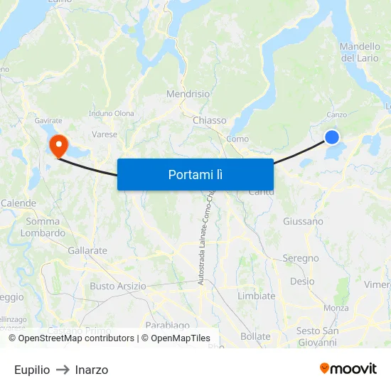 Eupilio to Inarzo map