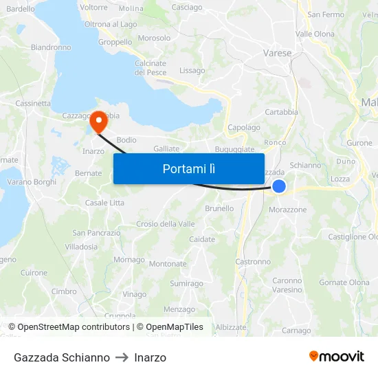 Gazzada Schianno to Inarzo map