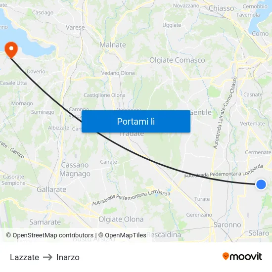 Lazzate to Inarzo map