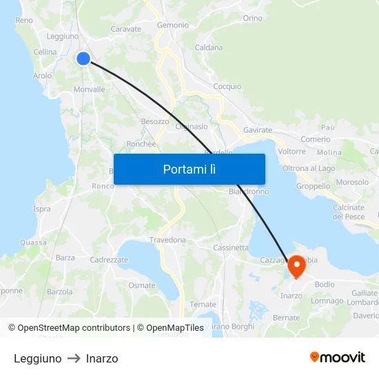 Leggiuno to Inarzo map