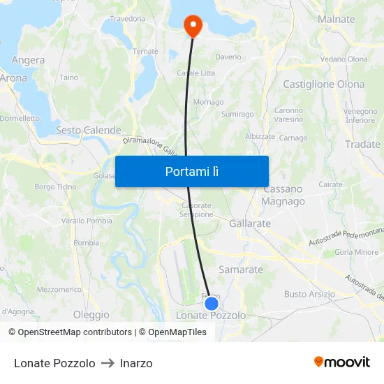 Lonate Pozzolo to Inarzo map