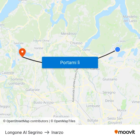 Longone Al Segrino to Inarzo map