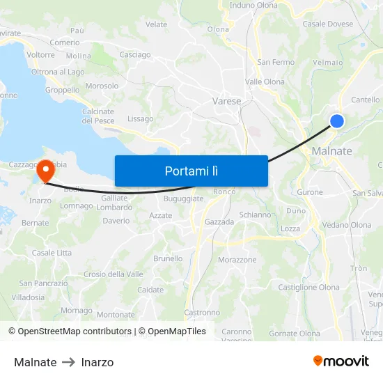 Malnate to Inarzo map