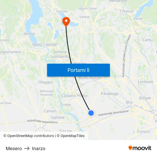 Mesero to Inarzo map