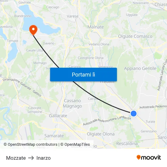 Mozzate to Inarzo map