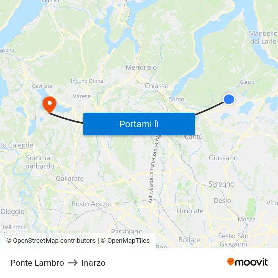 Ponte Lambro to Inarzo map