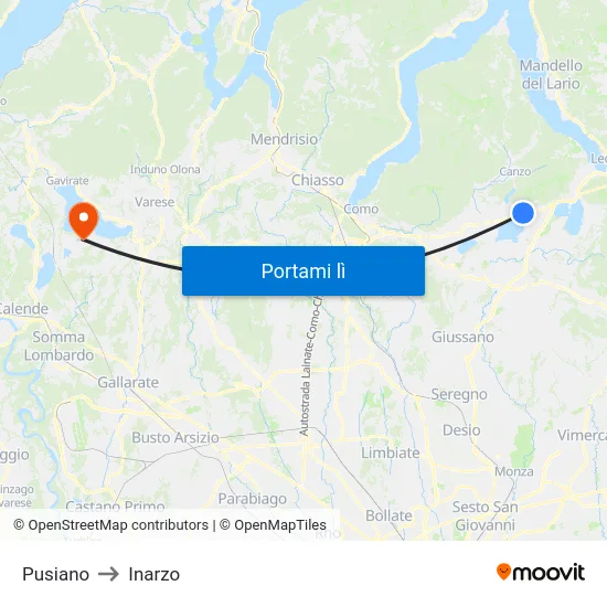 Pusiano to Inarzo map