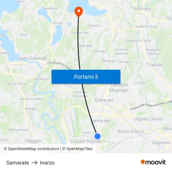 Samarate to Inarzo map