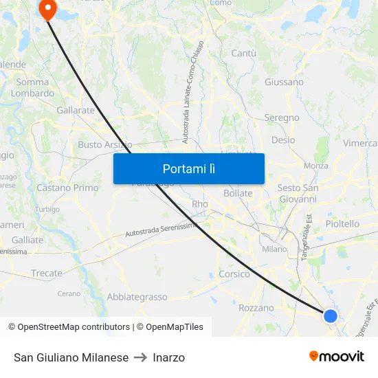 San Giuliano Milanese to Inarzo map