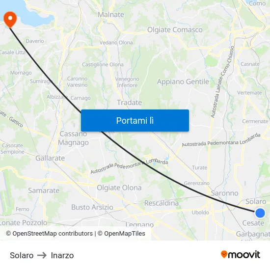 Solaro to Inarzo map