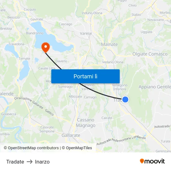 Tradate to Inarzo map