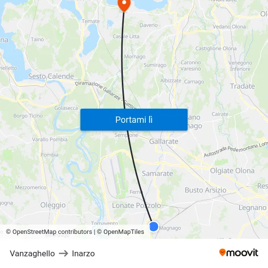 Vanzaghello to Inarzo map