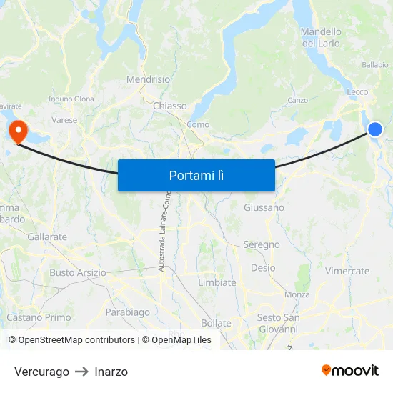 Vercurago to Inarzo map