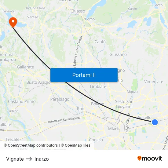 Vignate to Inarzo map
