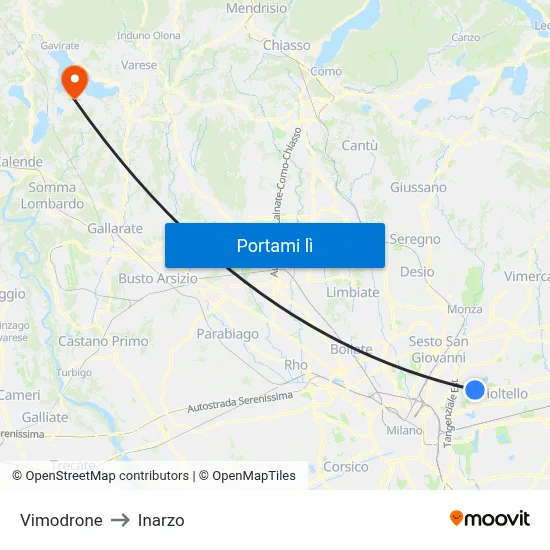 Vimodrone to Inarzo map