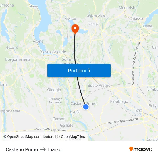 Castano Primo to Inarzo map