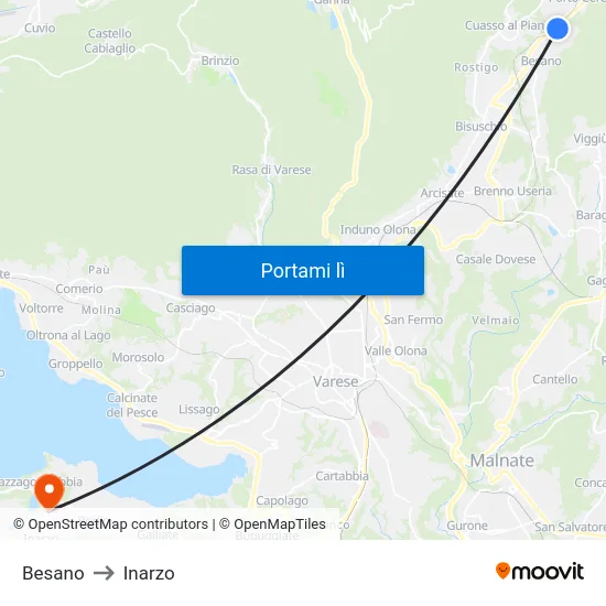 Besano to Inarzo map