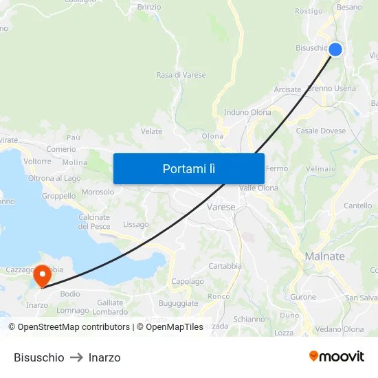 Bisuschio to Inarzo map