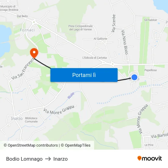 Bodio Lomnago to Inarzo map