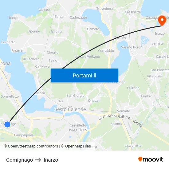 Comignago to Inarzo map