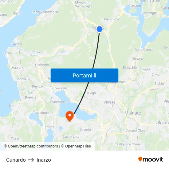 Cunardo to Inarzo map