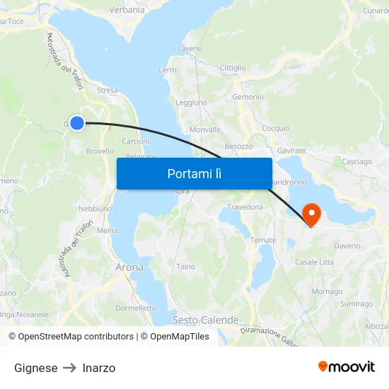 Gignese to Inarzo map
