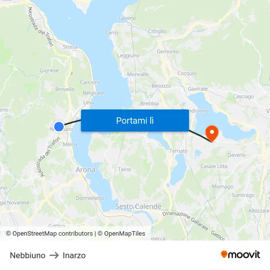 Nebbiuno to Inarzo map