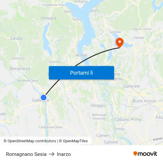 Romagnano Sesia to Inarzo map