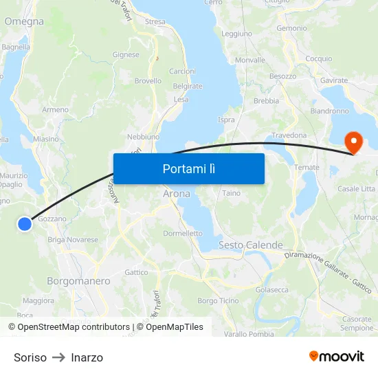 Soriso to Inarzo map