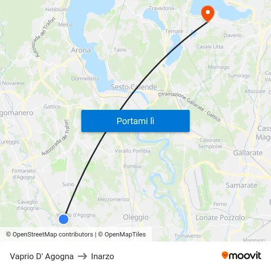Vaprio D' Agogna to Inarzo map