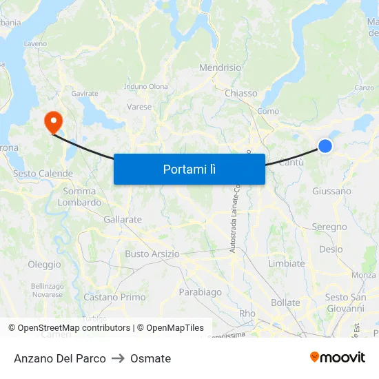 Anzano Del Parco to Osmate map